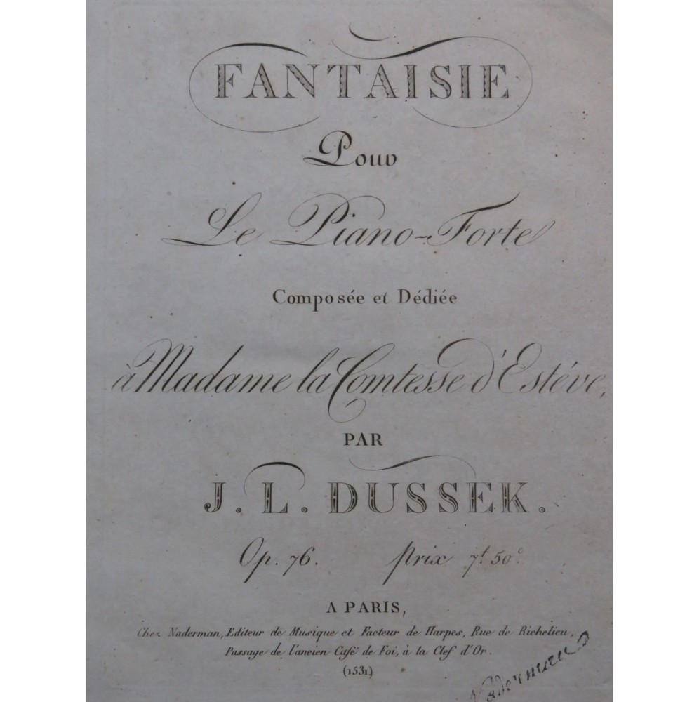 DUSSEK J. L. Fantaisie op 76 Piano ca1812