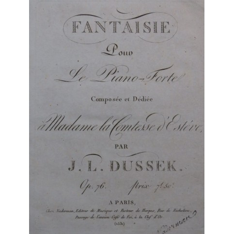 DUSSEK J. L. Fantaisie op 76 Piano ca1812