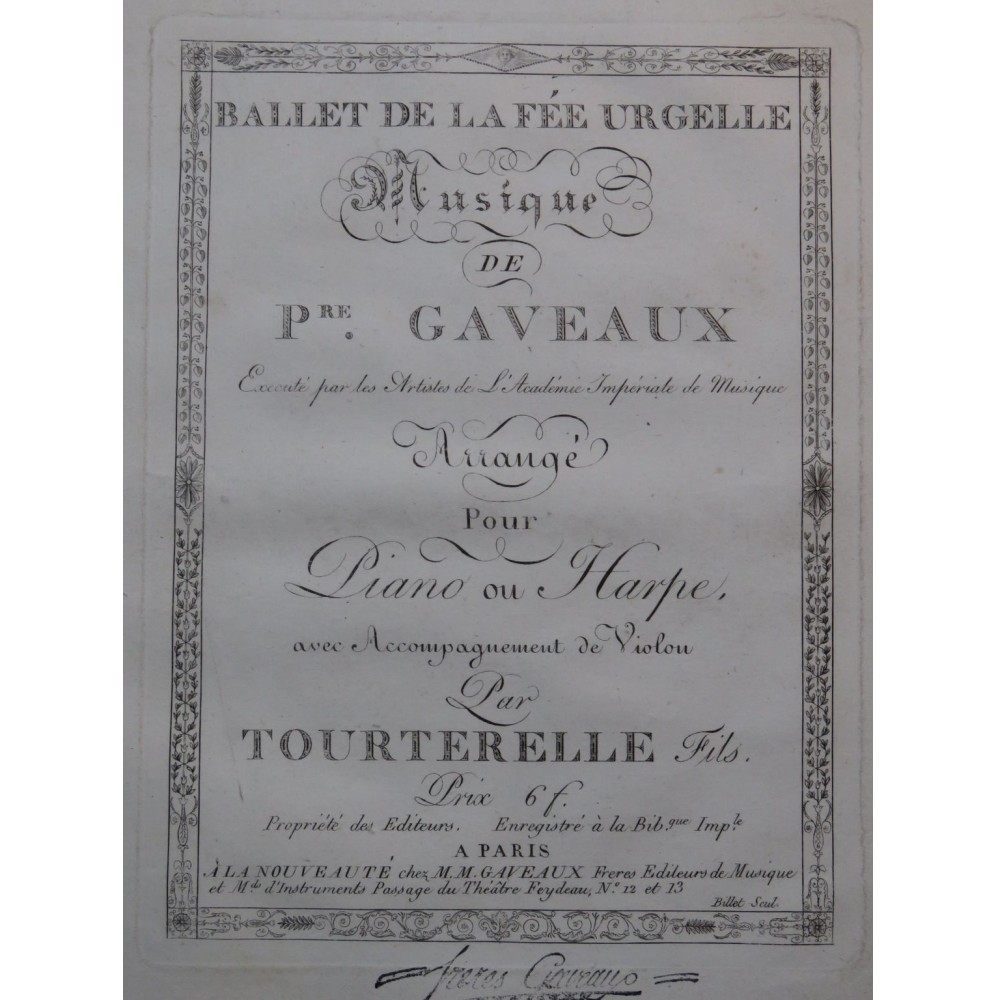 GAVEAUX Pierre Ballet de la Fée Urgelle Piano ou Harpe ca1800