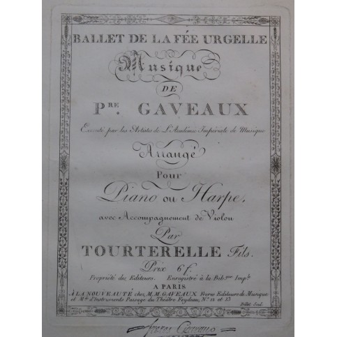 GAVEAUX Pierre Ballet de la Fée Urgelle Piano ou Harpe ca1800