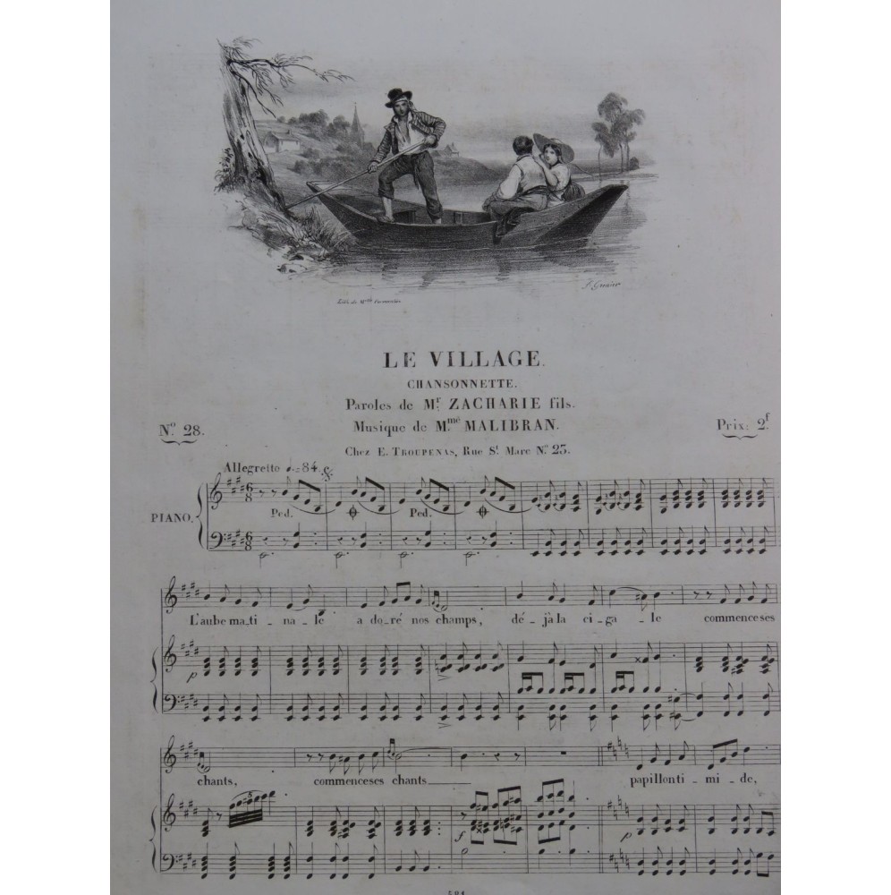 MALIBRAN Marie Le Village Chant Piano ca1830