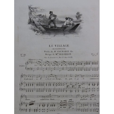 MALIBRAN Marie Le Village Chant Piano ca1830