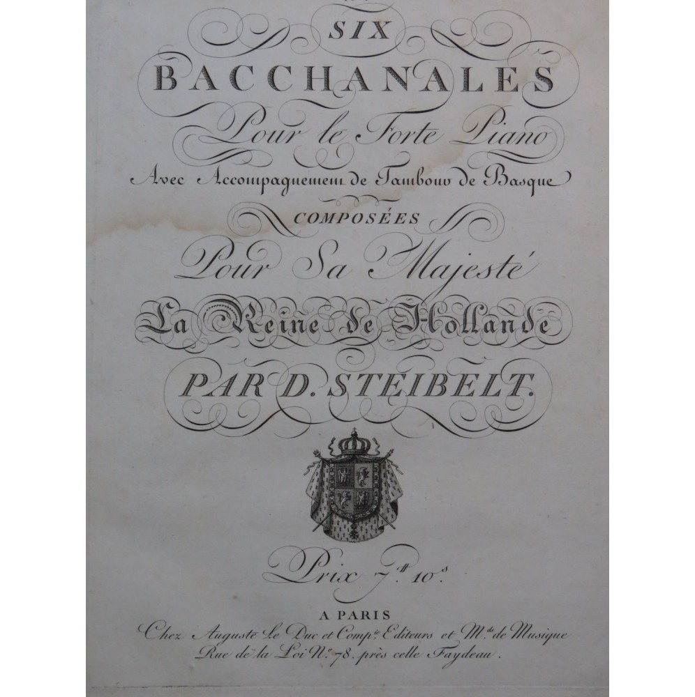 STEIBELT Daniel Six Bacchanales Piano ca1806