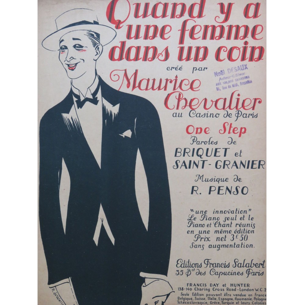 PENSO R. Quand il y a une femme dans un coin Piano 1919