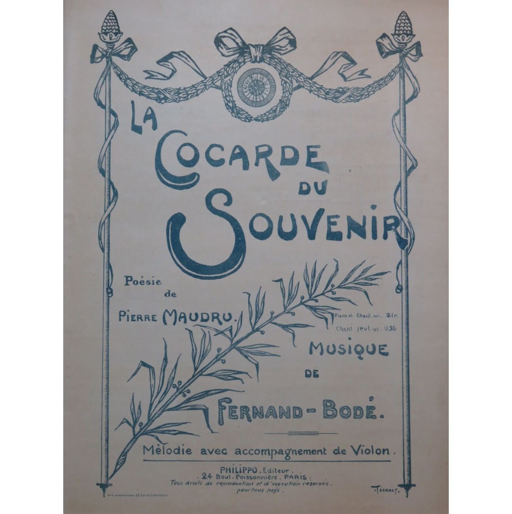 BODÉ Fernand La Cocarde du Souvenir Chant Piano Violon 1914
