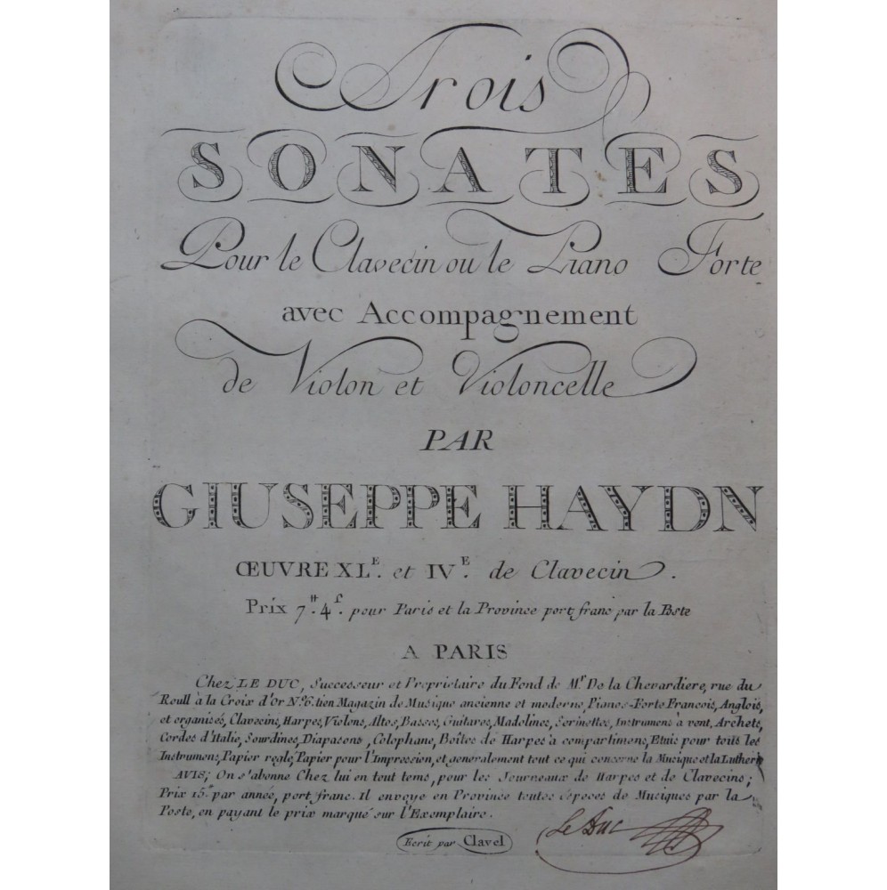 HAYDN Joseph Trois Sonates  op 40 et op 4 Piano ou Clavecin ca1785