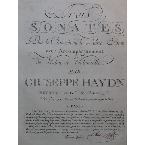 HAYDN Joseph Trois Sonates  op 40 et op 4 Piano ou Clavecin ca1785