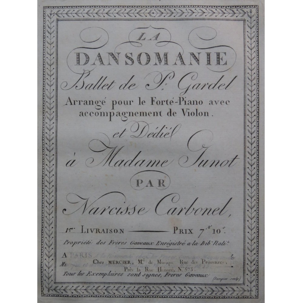 MÉHUL La Dansomanie Ballet Carbonel 1ère Partie Piano ca1800