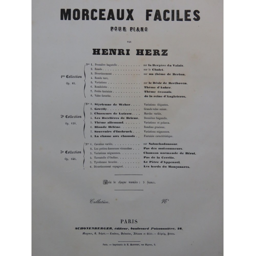 HERZ Henri Rondo sur la Chalet d'Adam op 85 Piano ca1850