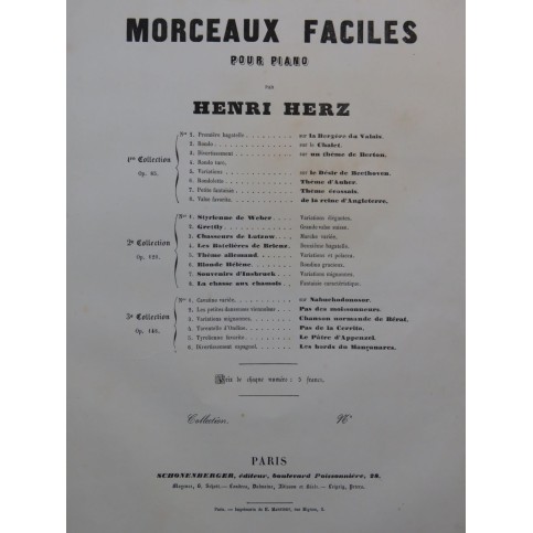 HERZ Henri Rondo sur la Chalet d'Adam op 85 Piano ca1850