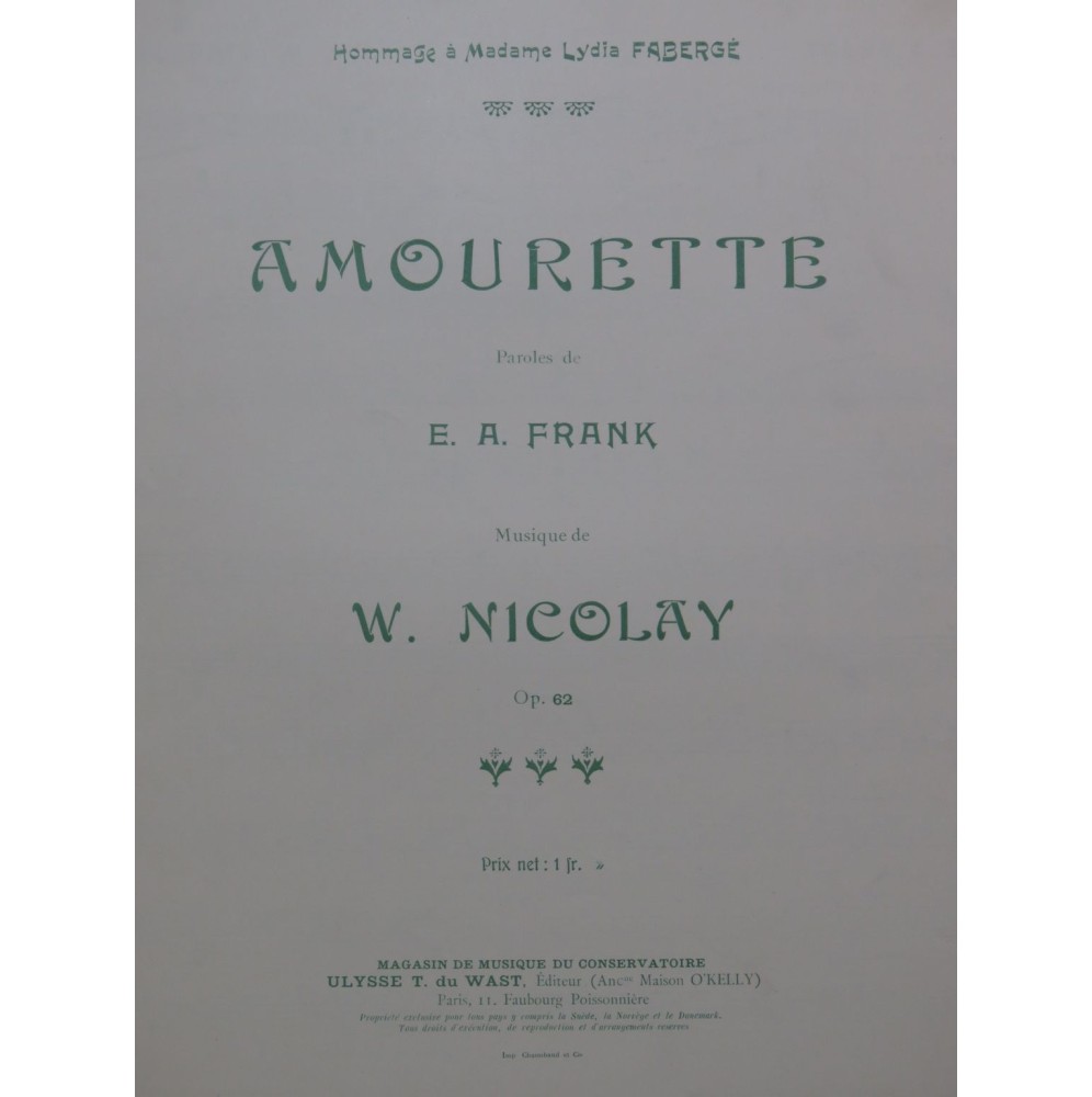 NICOLAY W. Amourette op 62 Chant Piano