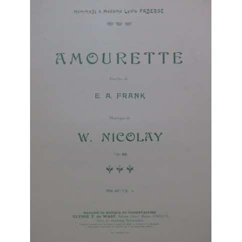 NICOLAY W. Amourette op 62 Chant Piano