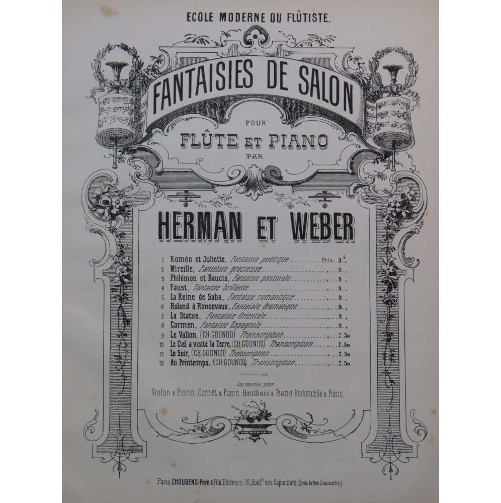 HERMAN WEBER Fantaisie Espagnole sur Carmen Piano Flûte ca1880