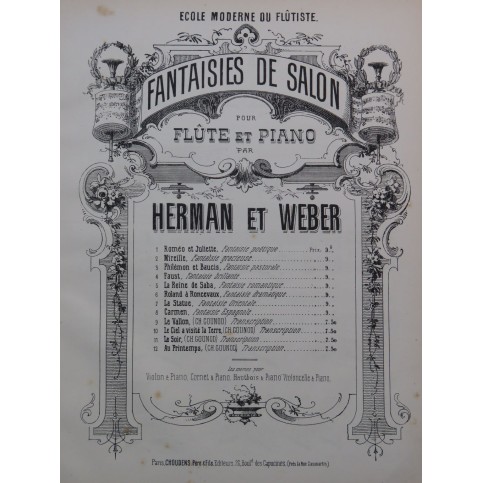HERMAN WEBER Fantaisie Espagnole sur Carmen Piano Flûte ca1880