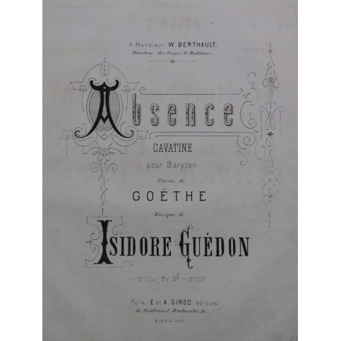 GUÉDON Isidore Absence Chant Piano ca1880