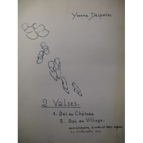 DESPORTES Yvonne 2 Valses Orchestre Manuscrit 1956 Cordes Piano