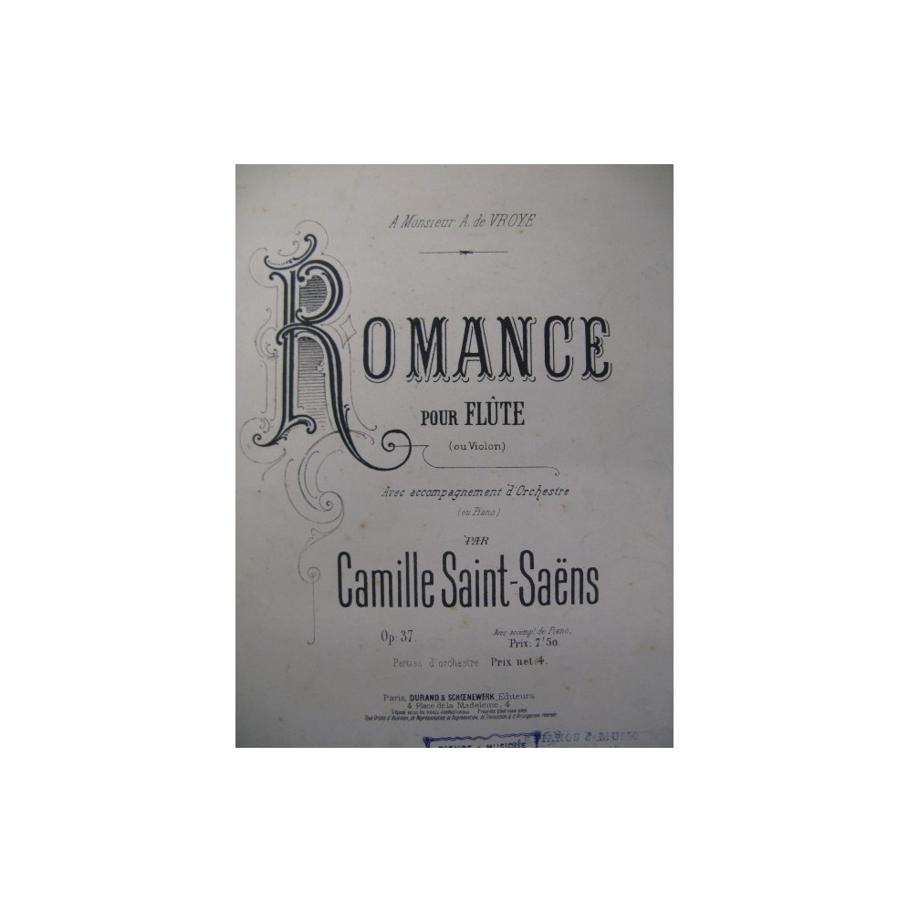 SAINT-SAËNS Camille Romance Flute Violon Piano 1874