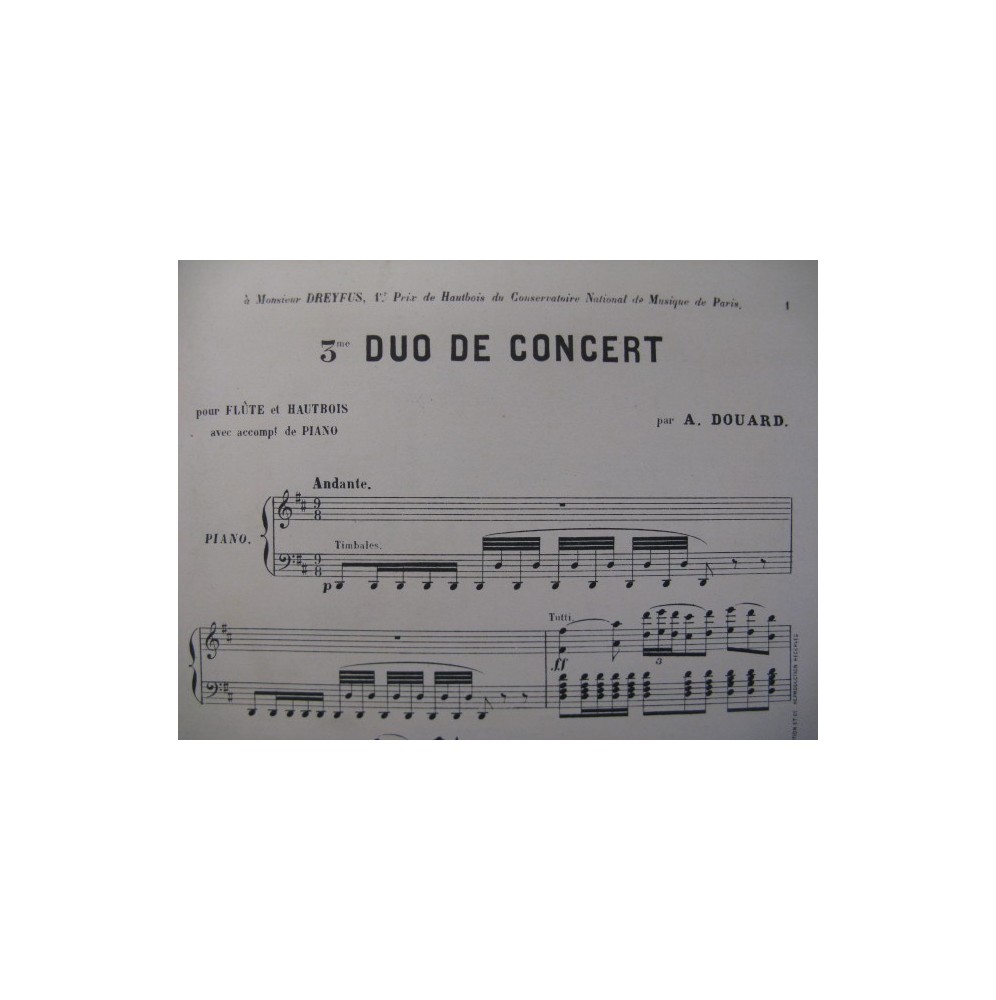 DOUARD A. 3e Duo de Concert Flute Hautbois Piano 1895