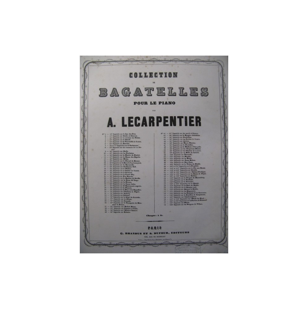 LE CARPENTIER Adolphe La Muette Piano ca1860