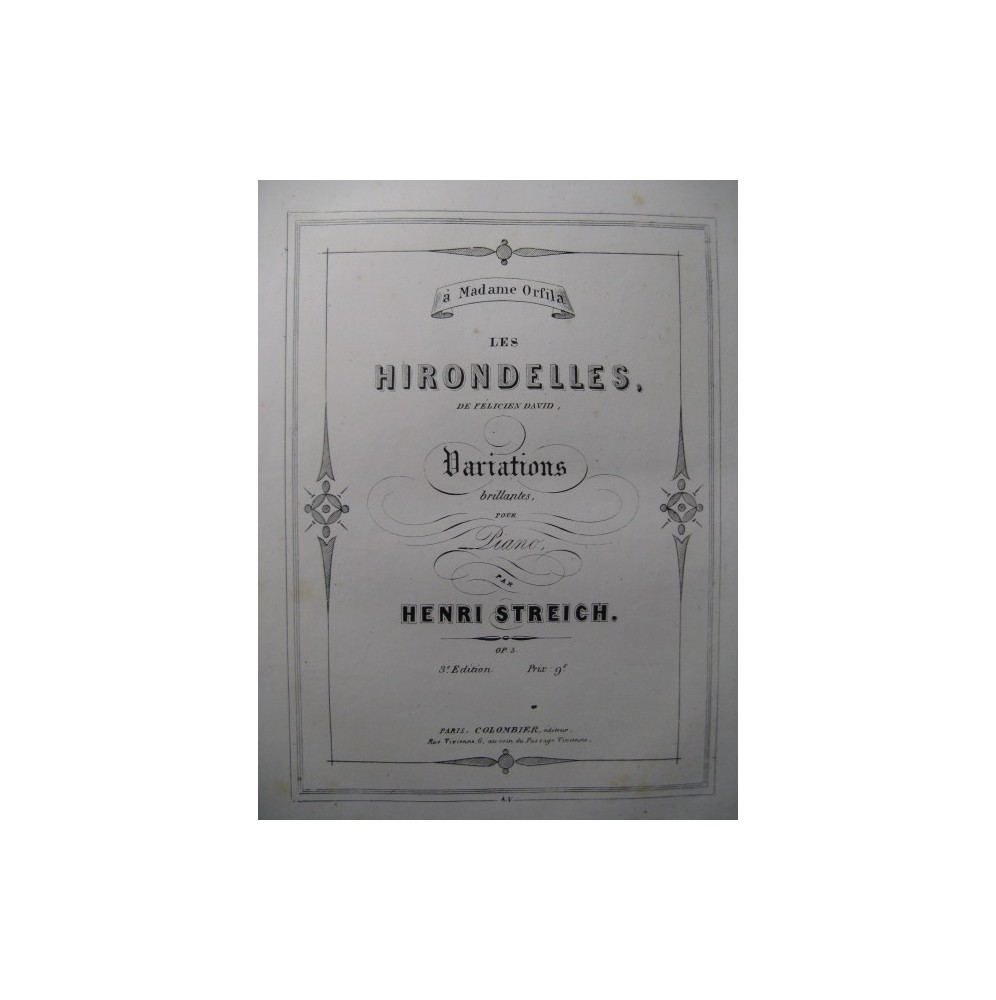 STREICH Henri Les Hirondelles Piano ca1845