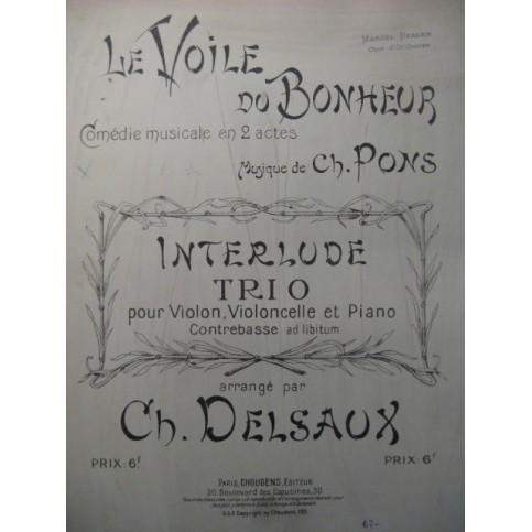 PONS Charles Le Voile du Bonheur Piano Violon Violoncelle 1911