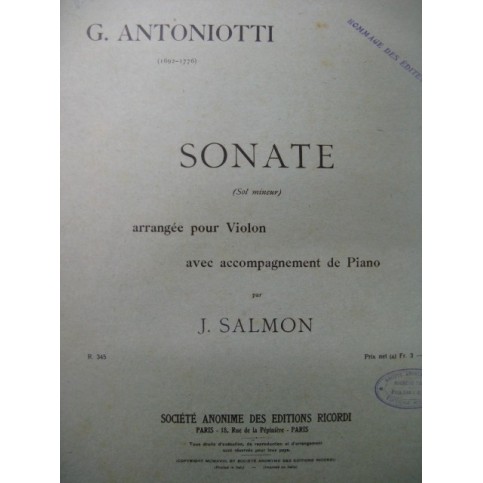 ANTONIOTTI Giorgio Sonate Violon Piano 1918