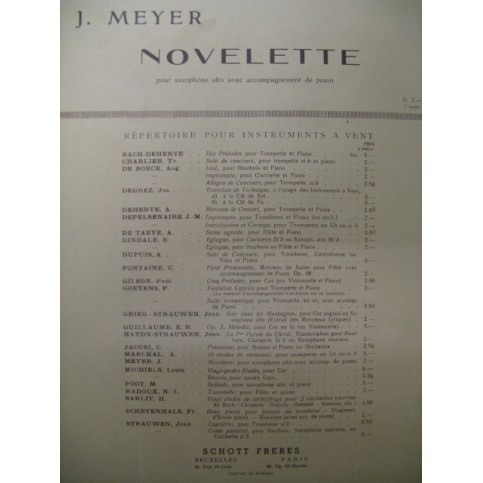 MEYER Jean Novelette Saxophone Piano 1962
