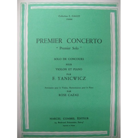 YANICWICZ F. 1er Concerto 1er Solo Violon Piano 1962