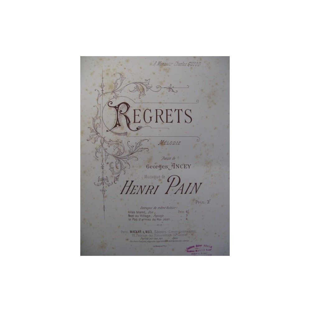PAIN Henri Regrets Chant Piano XIXe
