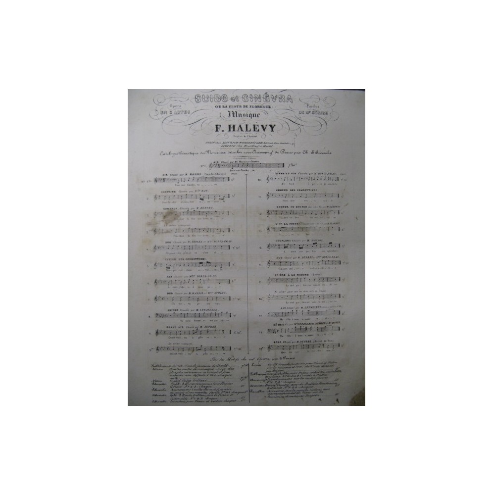 HALÉVY F. Guido et Ginévra No 3 Chant Piano 1839