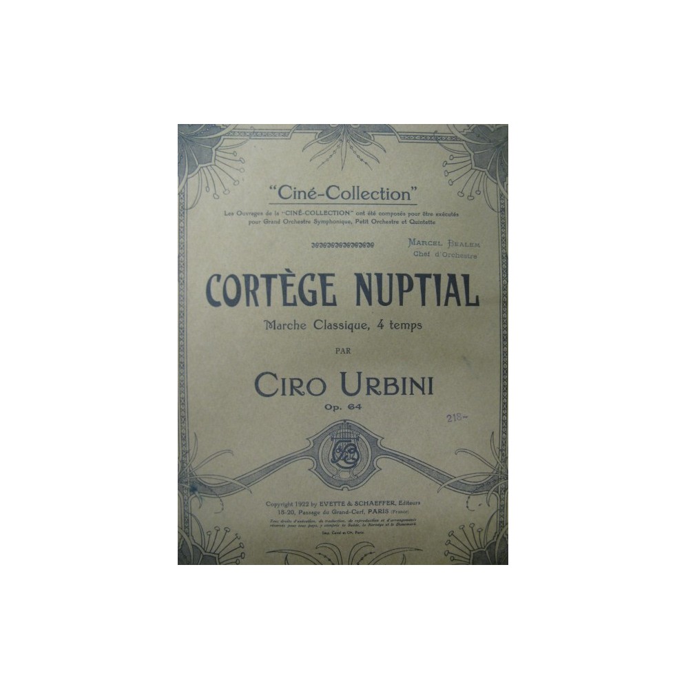 URBINI Ciro Cortège Nuptial Orchestre 1922