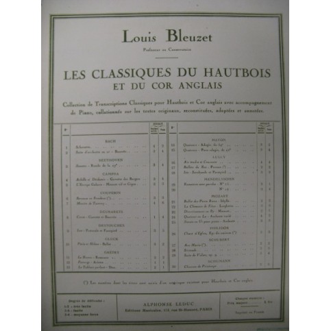 COUPERIN F. Berceuse Hautbois Cor Piano 1947﻿