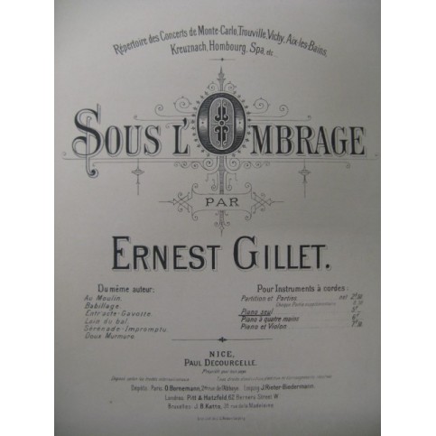 GILLET Ernest Sous l'Ombrage Piano 1895