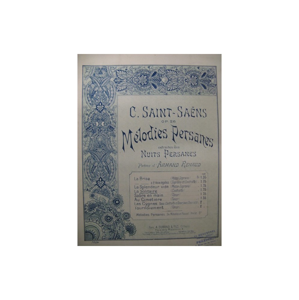 SAINT-SAËNS Camille La Solitaire Chant Piano 1896