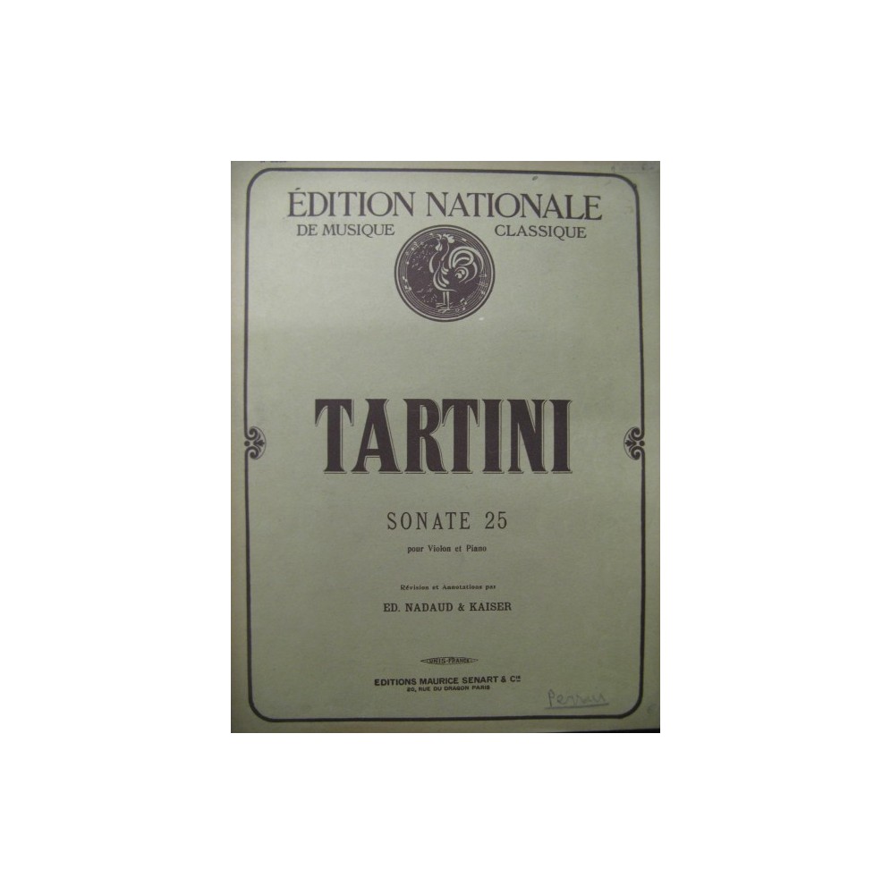 TARTINI G. Sonate No 25 Violon Piano 1920