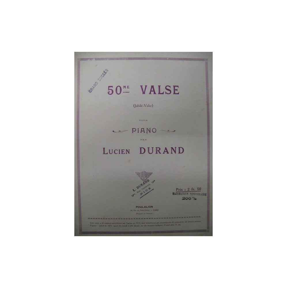 DURAND Lucien Valse No 50 Piano 1926