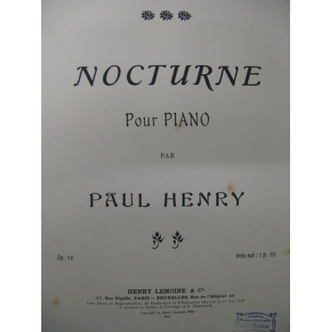 HENRY Paul Nocturne Piano 1906