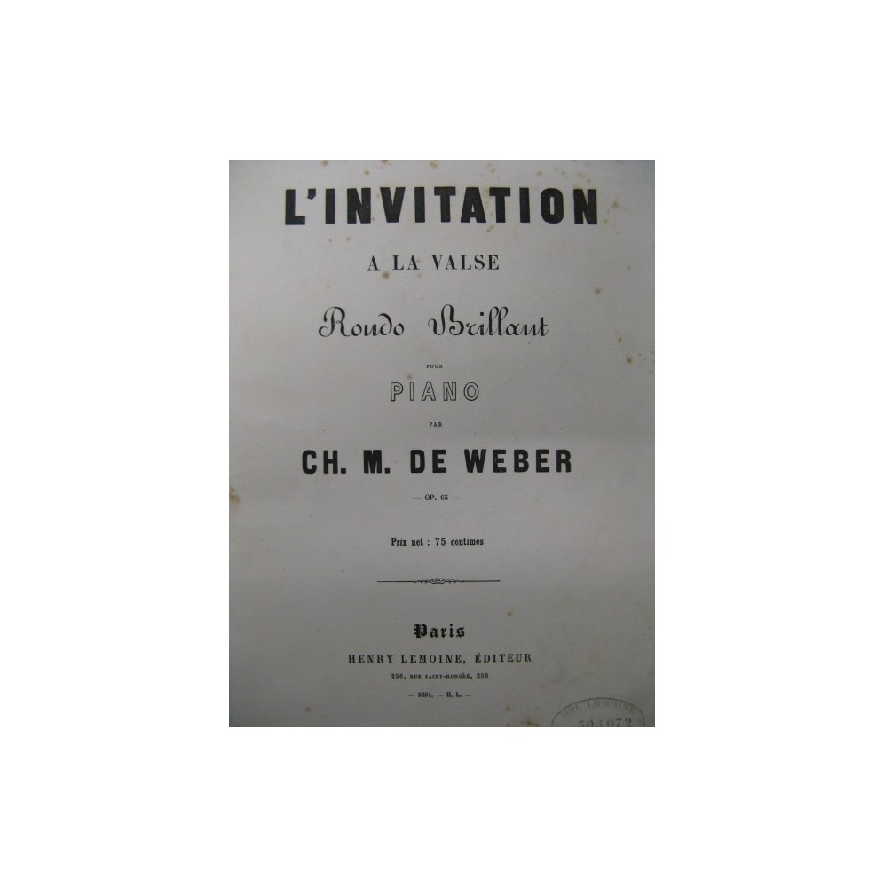 WEBER L'invitation à la Valse Piano ca1860