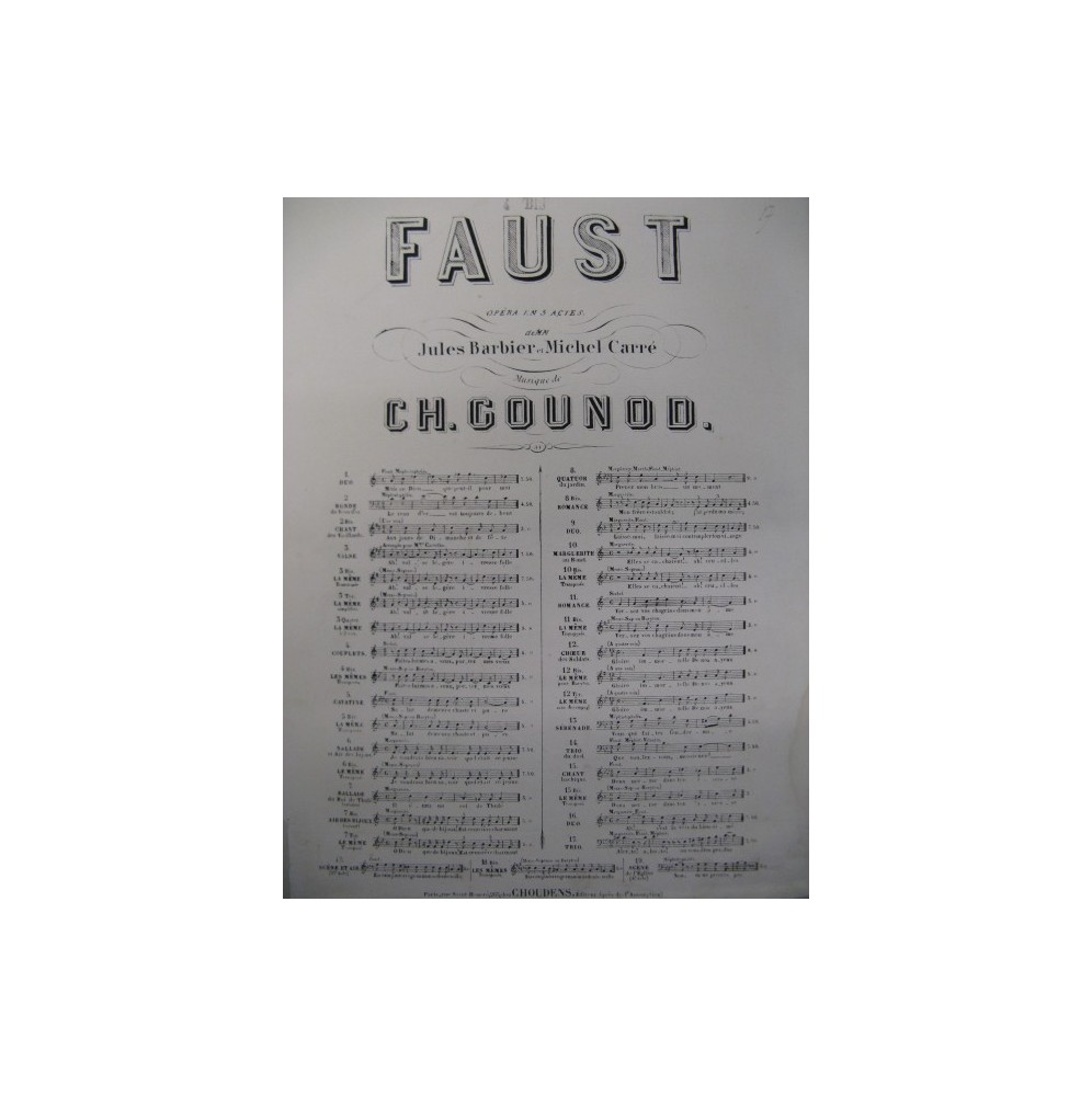 GOUNOD Charles Faust No 4 Couplets Chant Piano 1860