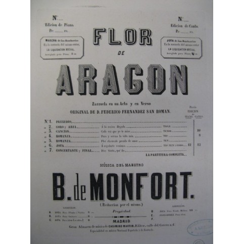 DE MONFORT B. Flor de Aragon Piano XIXe