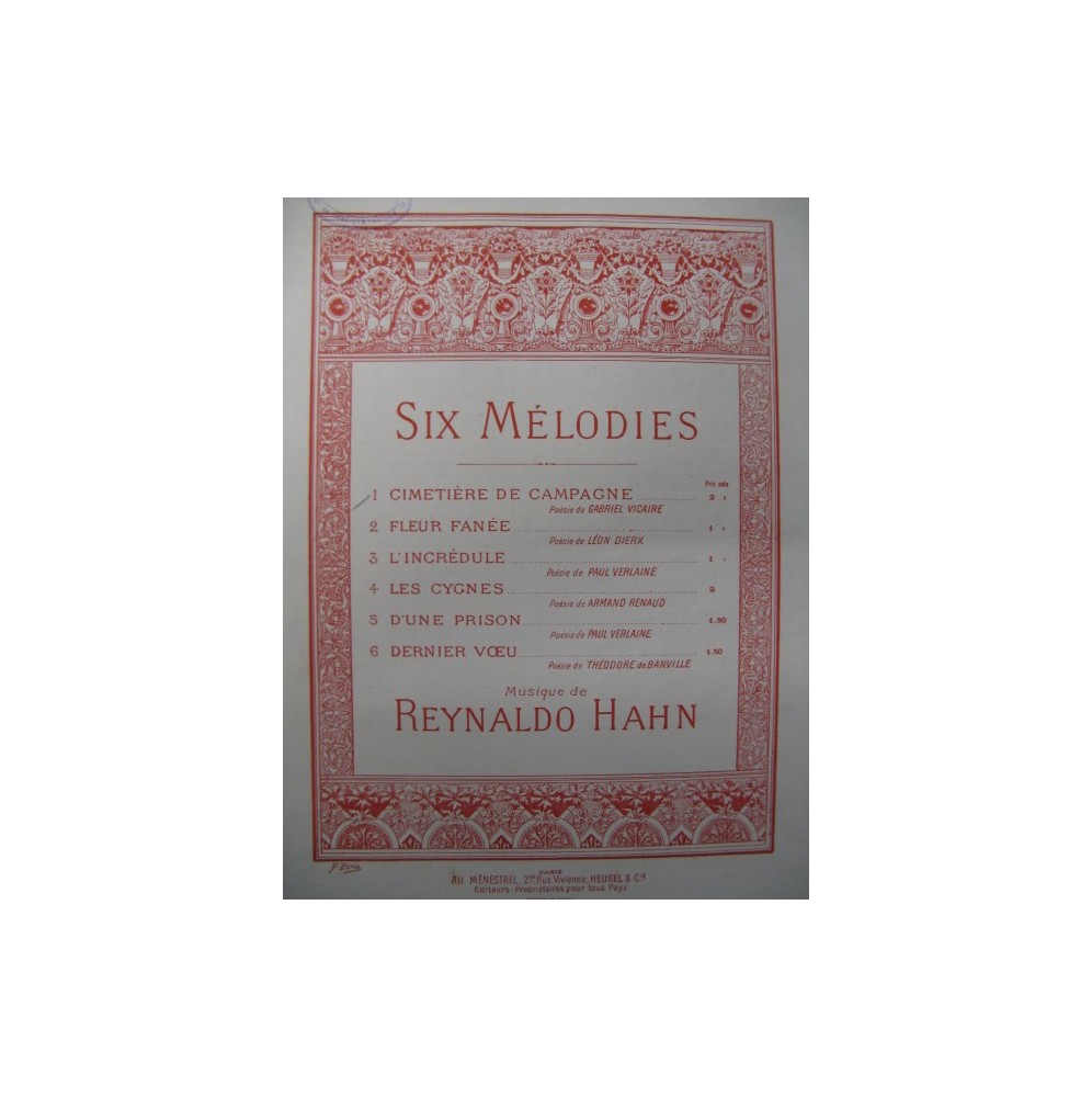HAHN Reynaldo Cimetière de Campagne Chant Piano 1947