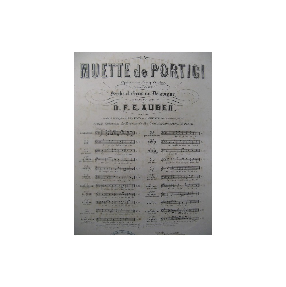 AUBER D. F. E. La Muette de Portici No 5 Barcarolle Chant Piano ca1865