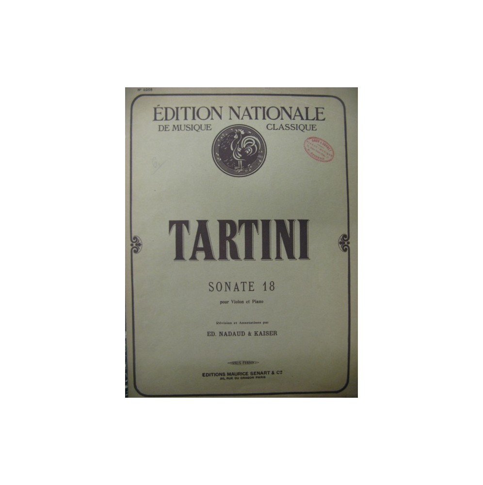 TARTINI G. Sonate 18 Violon Piano 1920