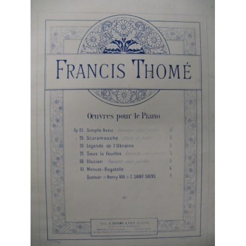 THOMÉ Francis Sous la Feuillée Piano ca1900