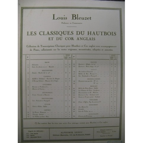 MOZART W. A. Quatuor en La Hautbois Piano 1947