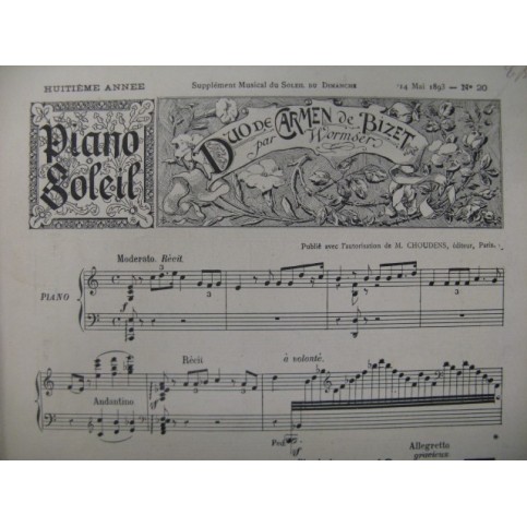 BIZET Georges Duo de Carmen Piano 1893