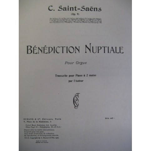 SAINT-SAËNS Camille Bénédiction Nuptiale Piano 1949
