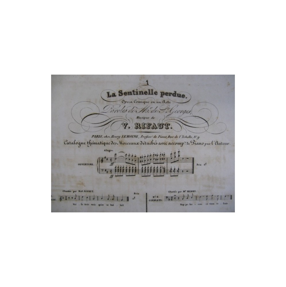 RIFAUT La sentinelle Perdue Chant Piano 1835