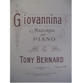 BERNARD Tony Giovannina Piano