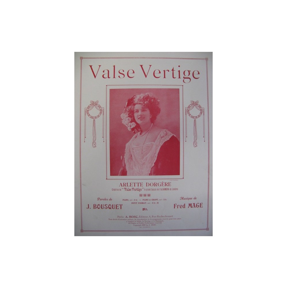 MAGE Fred Valse Vertige Chant Piano 1909